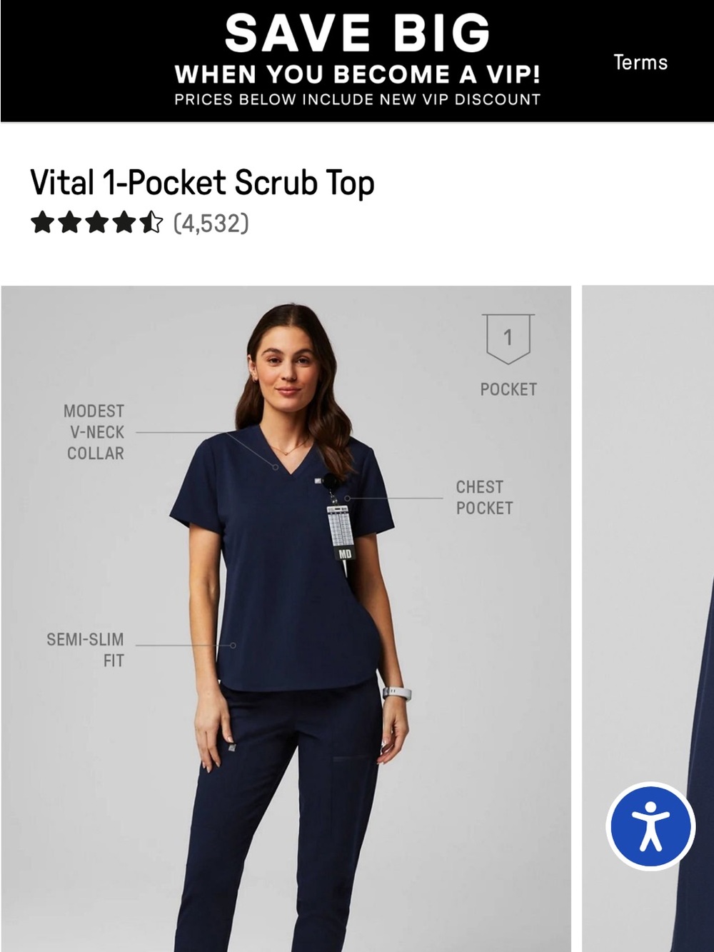 Fabletics Navy Short-Sleeve V-Neck Scrub Top